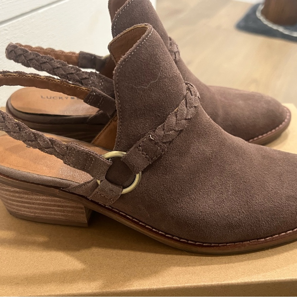 Lucky Brand Tan Suede Mules with Braided Strap